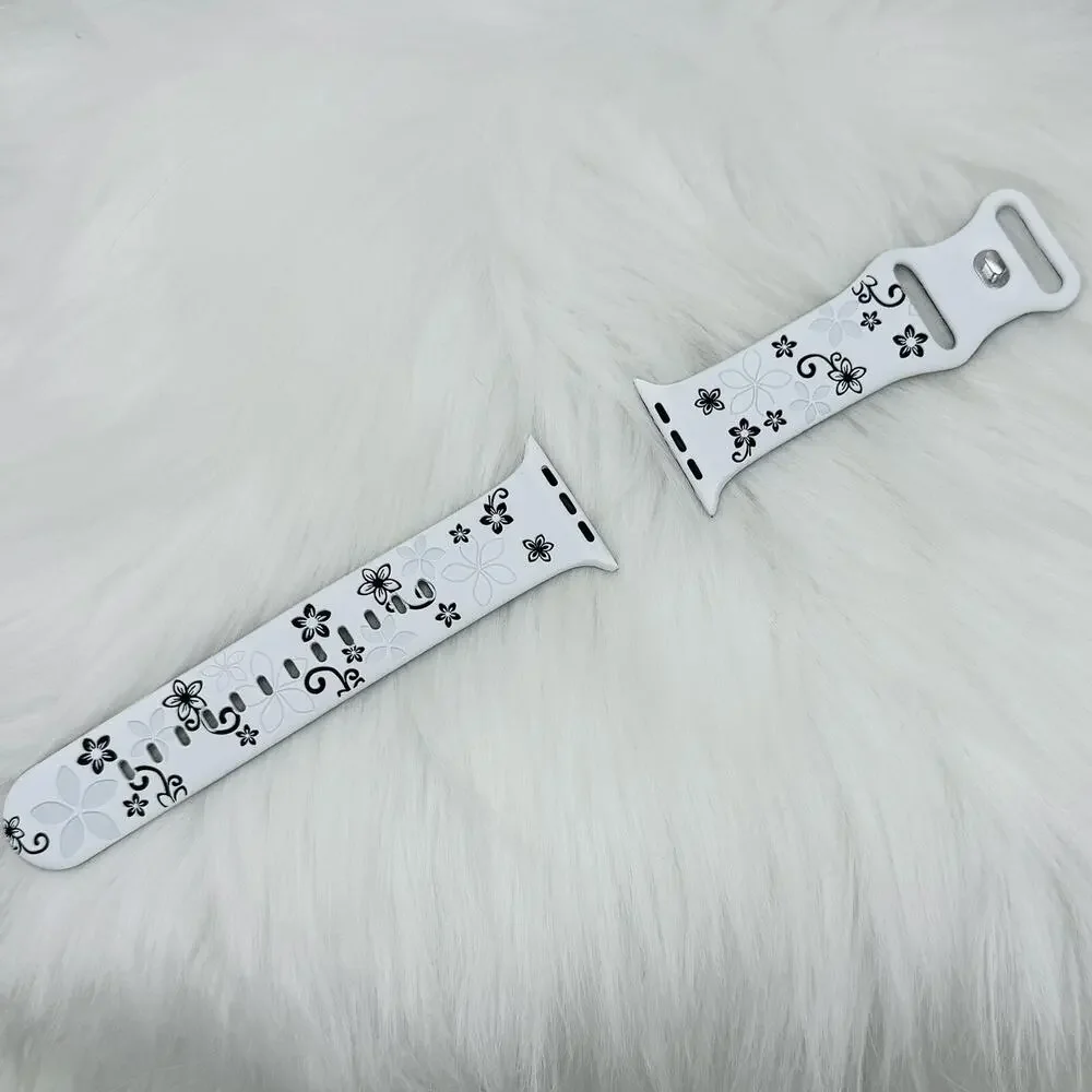 New Floral Design Apple Watch Bands 42mm 44mm 45mm 49mm Black and White